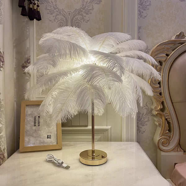 Luxury LED Feather Table Lamp